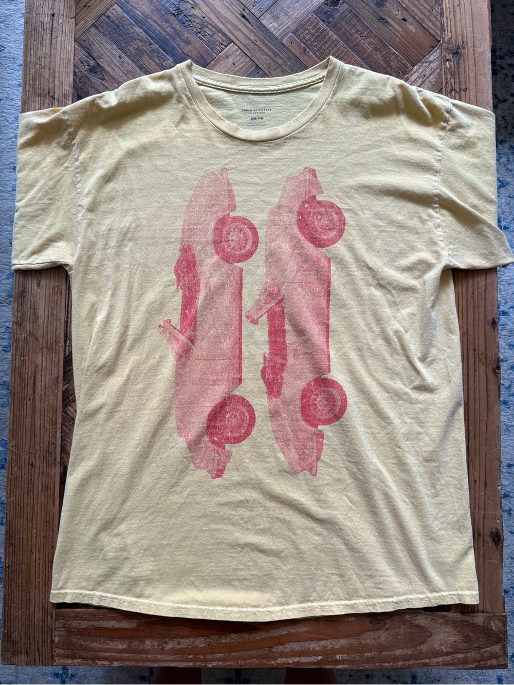 Urban Outfitters Yellow Oversized Crewneck Tee with orange Graphic